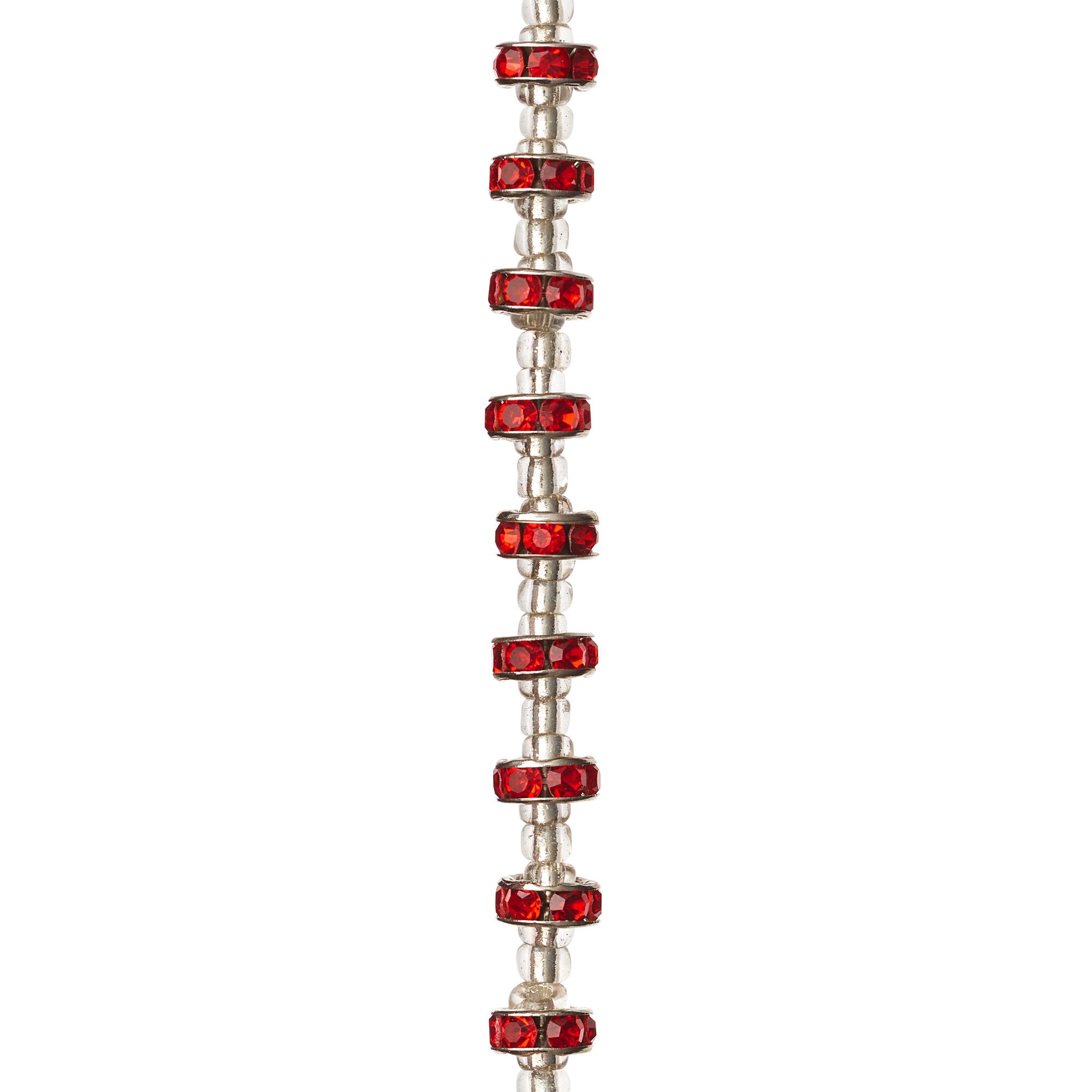 Red Rhinestone Studded Rondelle Beads, 8mm by Bead Landing™